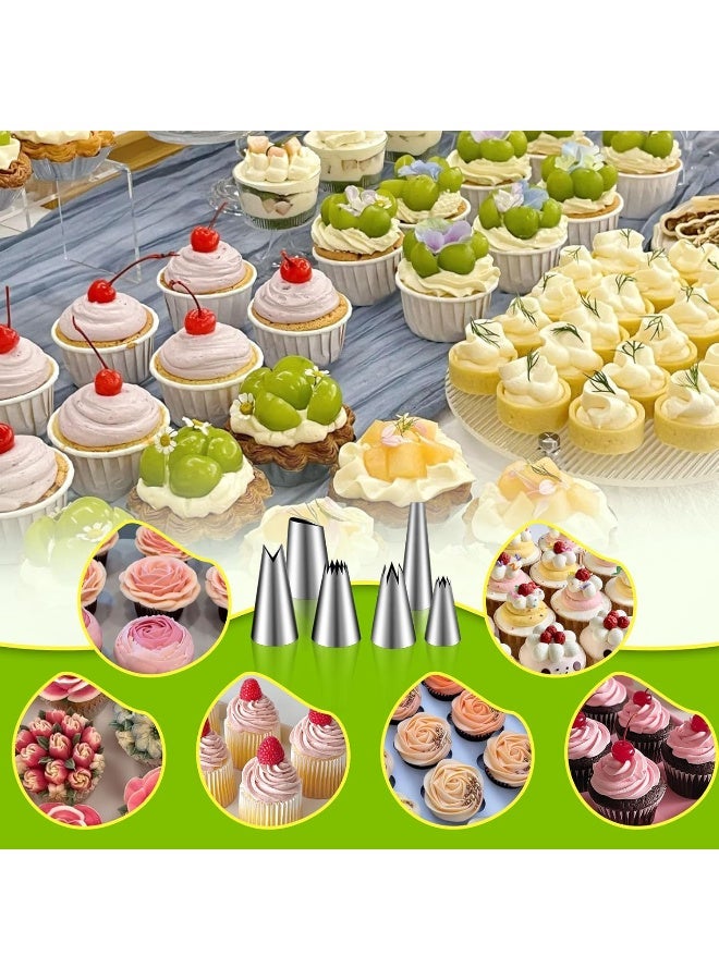 مجموعة محاقن تزيين الحلويات، طقم تزيين الكيك من الفولاذ المقاوم للصدأ مع 6 رؤوس تزيين، مجموعة رؤوس تزيين الكب كيك - Image 5